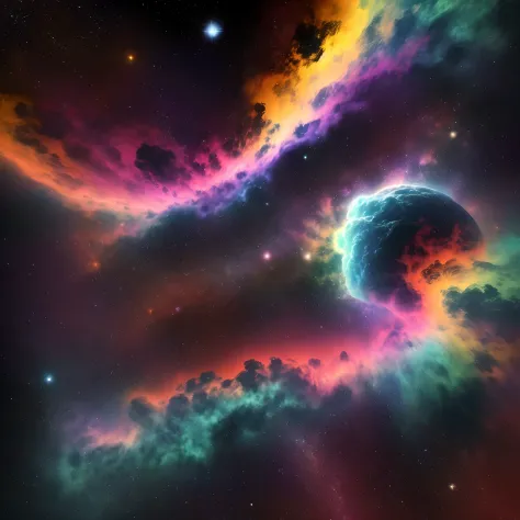 crie uma imagem abstrata inspirada em uma nebulosa colorida. use vibrant shapes and colors to depict clouds of interstellar gas ...