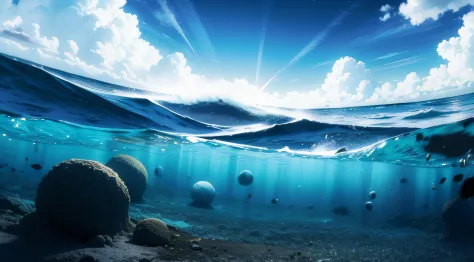 in chaos, heaven and earth have just opened, the end of the world, partially underwater shot