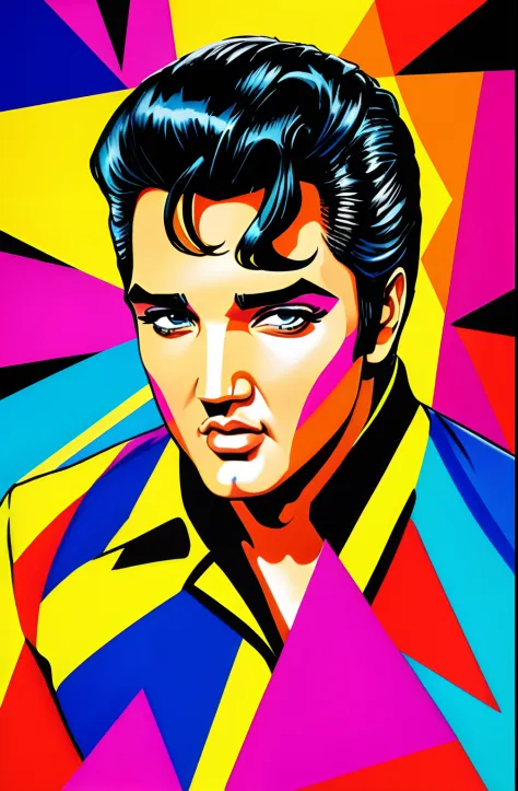 (elvis presley ultra detalhado),eduardo kobra ,romero brito,the filling twins ,multidimensional geometric wall portrait, arte, c...