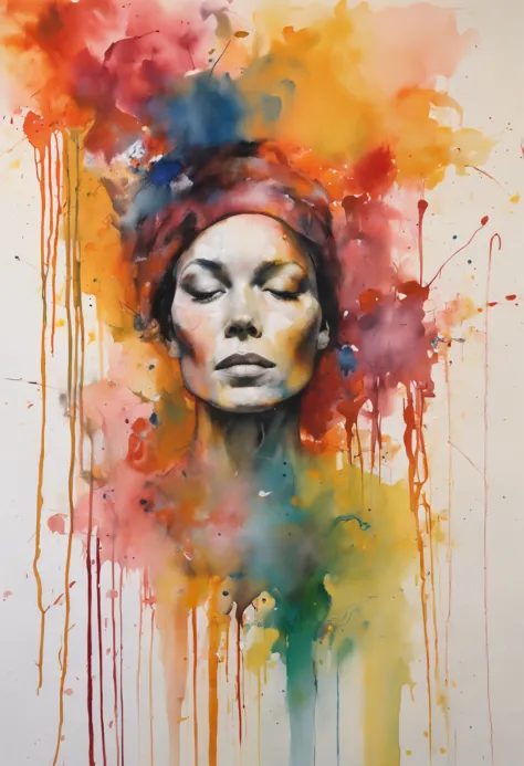 a woman by agnes cecile, luminous design, pastel colours, ink drips, autumn lights