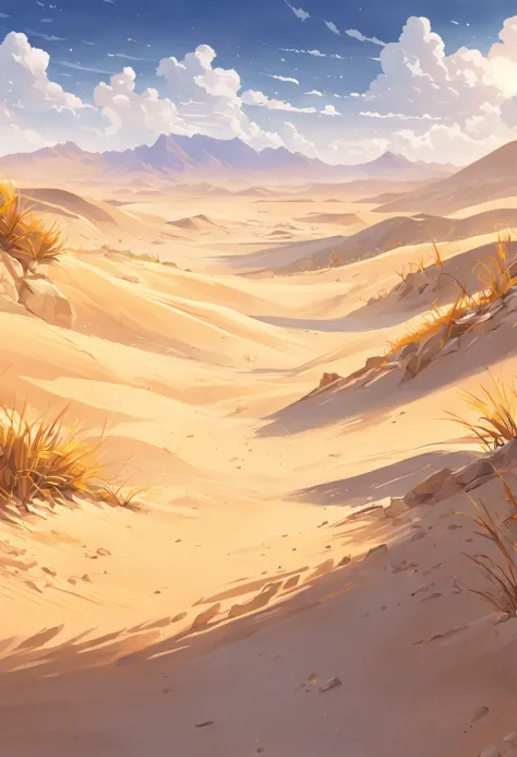 yellow sand in the sky，the background is a vast desert, desert oasis，richcolors，digital landscape art, detailed scenery —width 6...