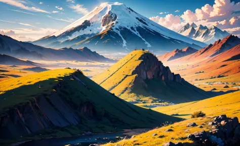 extparameters sacred andes, at golden hour, folded energy, (masterpiece, top quality, best, official art, beautiful and aestheti...