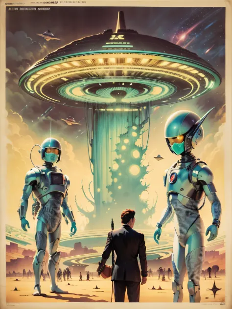 three aliens looking up, sci-fi image, ((three aliens looking up)), aliens, extraterrestrials, ((extraterrestrials)), outer limi...