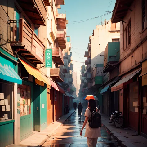 "create an ai-generated artwork that transforms a photograph of streets of pakistan into a vibrant anime-style portrait with bol...