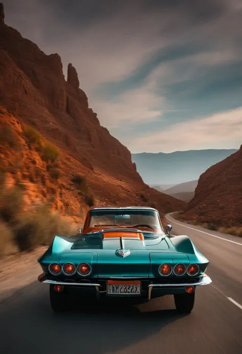 un corvette zri naranja avanza por el camino，the roadside is full of people screaming