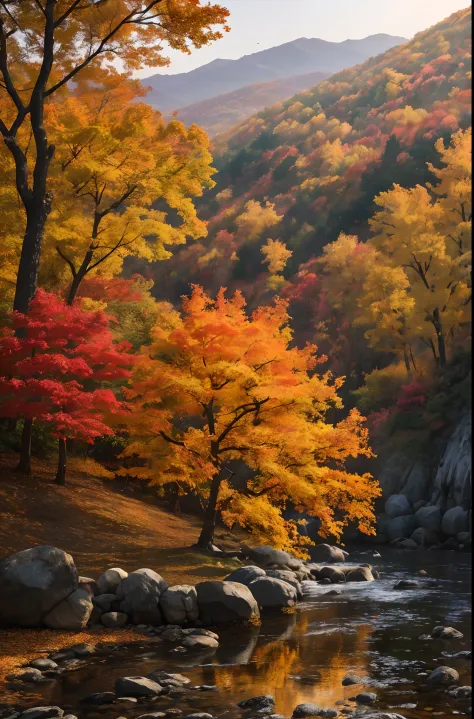 8k fall，colored leaves,eventide，scenic beauty，(超a high resolution)，(ultra-high sharpness)，tmasterpiece，top-quality