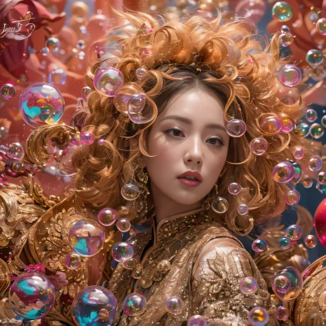 32k（tmasterpiece，k hd，hyper hd，32k）curly hair with a ball tip，flowing bubbles，ponds，zydink， a color， asian people （water sphere）...