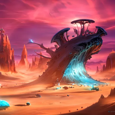 strange alien desert landscape, surreal conceptual art, hyper-detailed alien landscape, amazing extraterrestrial scenery, bizarr...