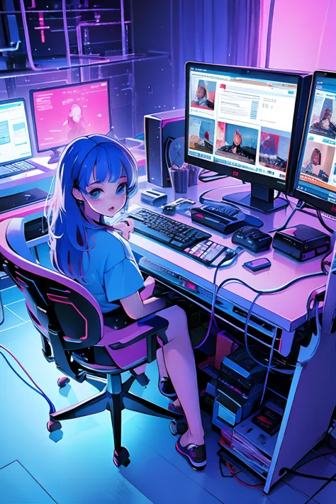 yxycolor，1girl， solo， computer