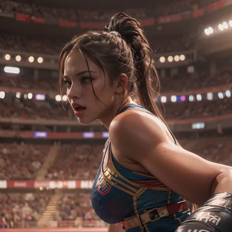 **render**: the greek colosseum serves as the backdrop for this 8k high-quality depiction of a boxing girl in a thrilling match....