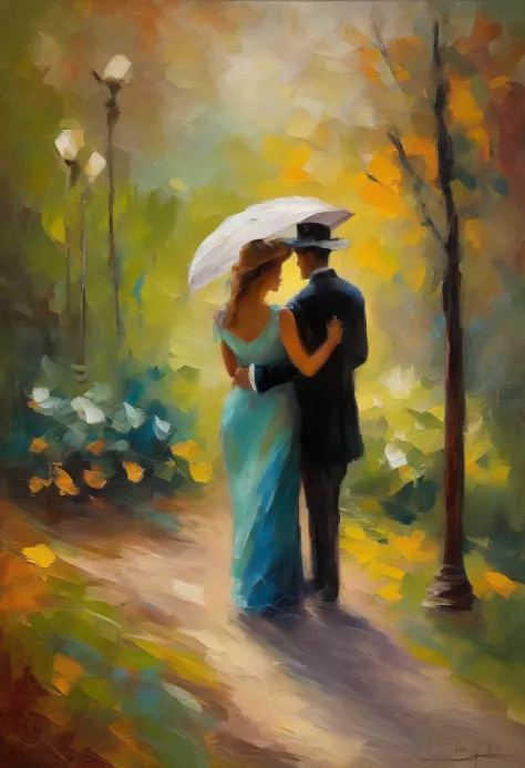 a walk in the park, a heartfelt moment between two lovers their tender gestures reflect the sweet melody of a love affair in the...