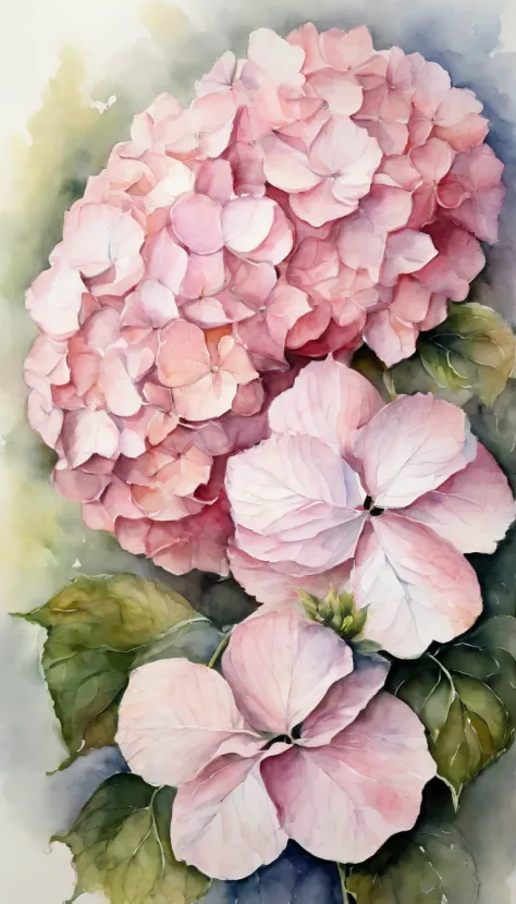 blush pink hydrangea, white background, (best quality), masterpiece, extremely detailed