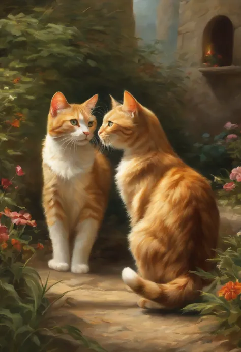 two cats playing，adolable，illustration