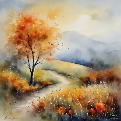 watercolor painting depicting the song 4 seasons of the year (inverno,outono, 夏天 & primavera)  do compositor vivaldi: : trending...