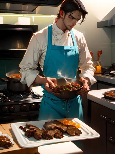 hot guy cooking ground beef