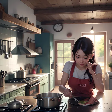 girl cooking in kitchen, only comics --auto --s2