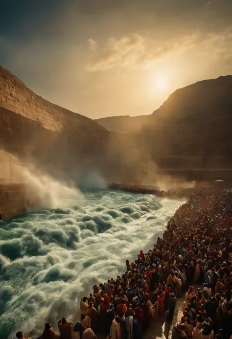 the exodus of moses、600,000 people々there are huge walls of water on both sides...、.、a large crowd passes between walls of water