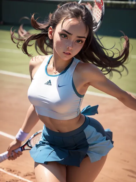 best quality, masutepiece,  high resolution, (photorealistic:1.4), raw photo, 1 beautiful girl ,dynamic angle,female　tennis play...