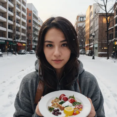 i want to have a picture where you can see winter and food in the backround