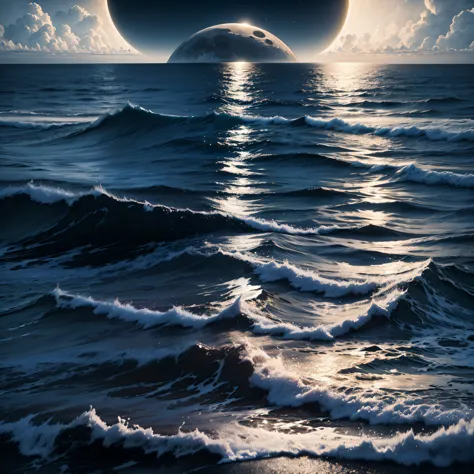 the night，calm seas，darkly，themoon，k hd，realisticlying --auto