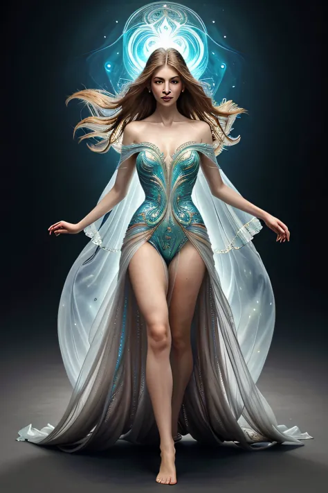 super realistic. show me a tall beautiful woman in extravagant dresses with long hair, walking down the street..
gracefully flow...