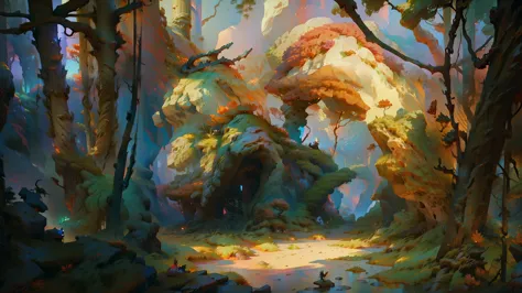 there is a painting of a dragon in the forest with flowers, fantasy style, loish and wop, concept art, inspired by wlop, fantasy...