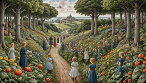 ultra-wide angle, by elsa beskow, masterpiece, best quality, very aesthetic, perfect composition, intricate details, ultra-detai...