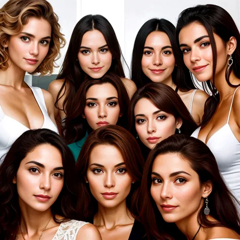 beautiful group of woman italians  focus on face