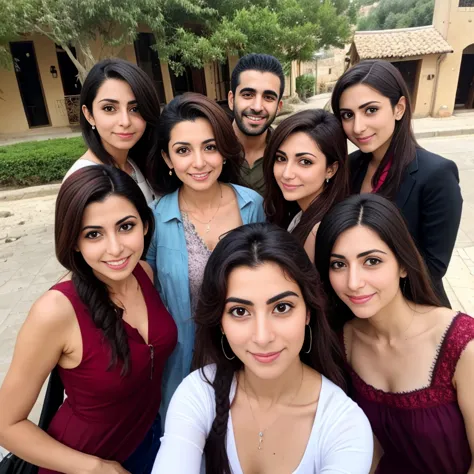 group of beautiful lebanese friends, focus on characters