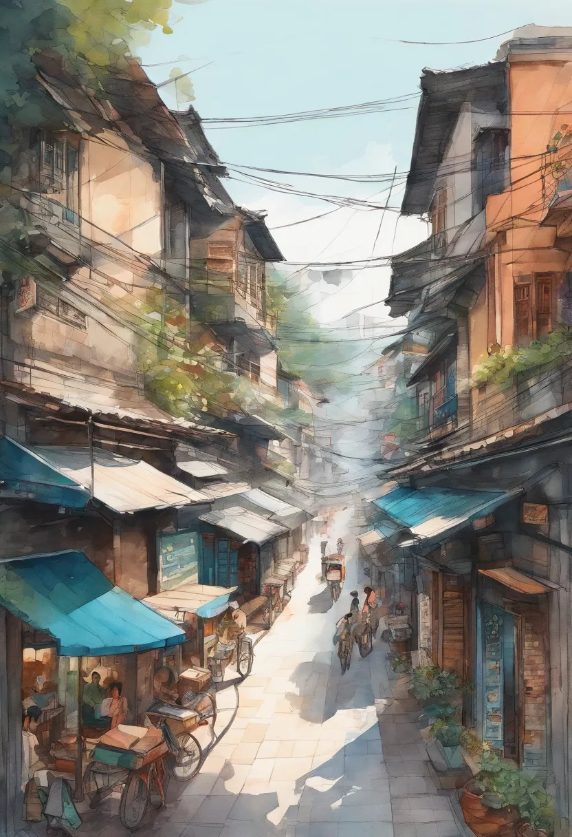 watercolor and ink sketch of urban life in hanoi, watercolor, trending on artstation, sharp focus, studio photo, intricate detai...