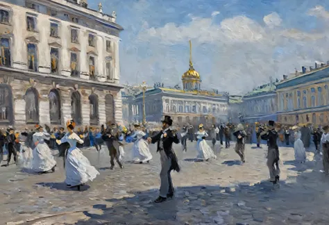 painting by claude monet street dancer on the palace square of st. petersburg, oil on canvas, full compliance with the style of ...