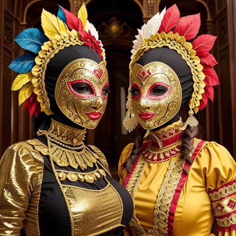 only masks like those in the venetian carnival,romanesco,no people,no background