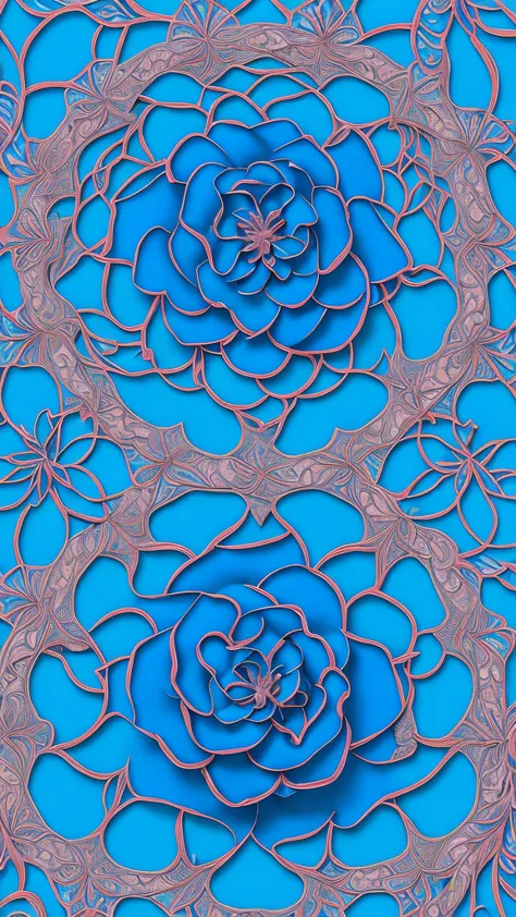 a beautiful detailed blue rose, seamless fractal pattern, 8k, photorealistic, extremely detailed, hyper realistic, soft lighting...