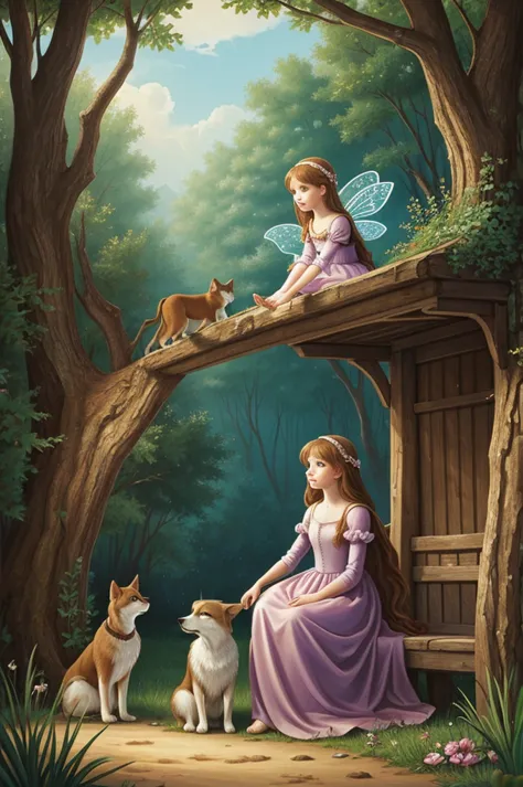 illustration for a fairy tale about a girl, who knows how to talk to animals