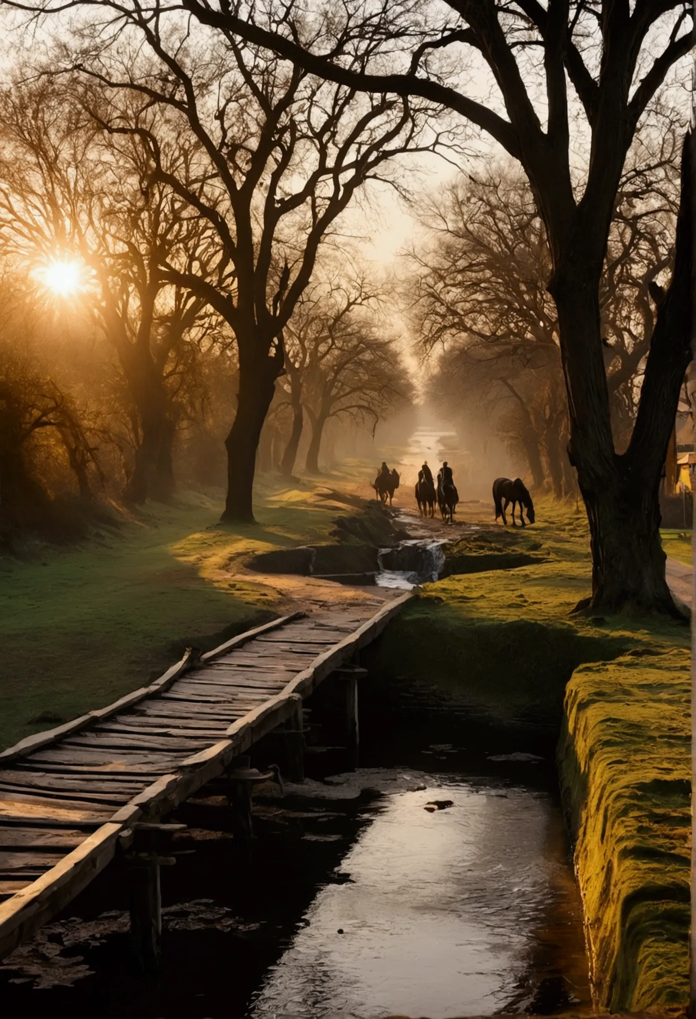 withered reben, old trees, dark crows, small bridges and running water, people on the old street, west wind and thin horses, the...