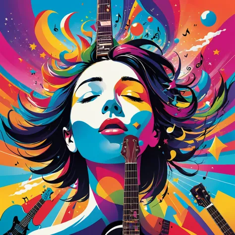 this image depicts an abstract music album cover. to the bottom, the face is blocked, look up to the sky. more than, guitars and...