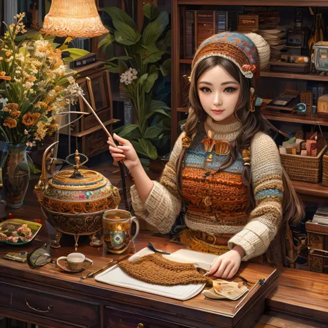 (la best quality,high resolution,super detailed,actual),lovely knitting station，a masterpiece full of fantasy elements）））， （（bes...