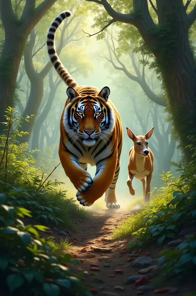 tiger try to catch a deer