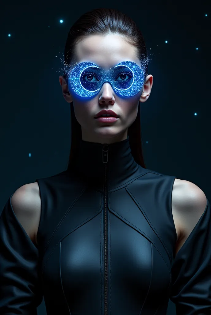 the model is wearing glass sunglasses with stars and the moon on the glass