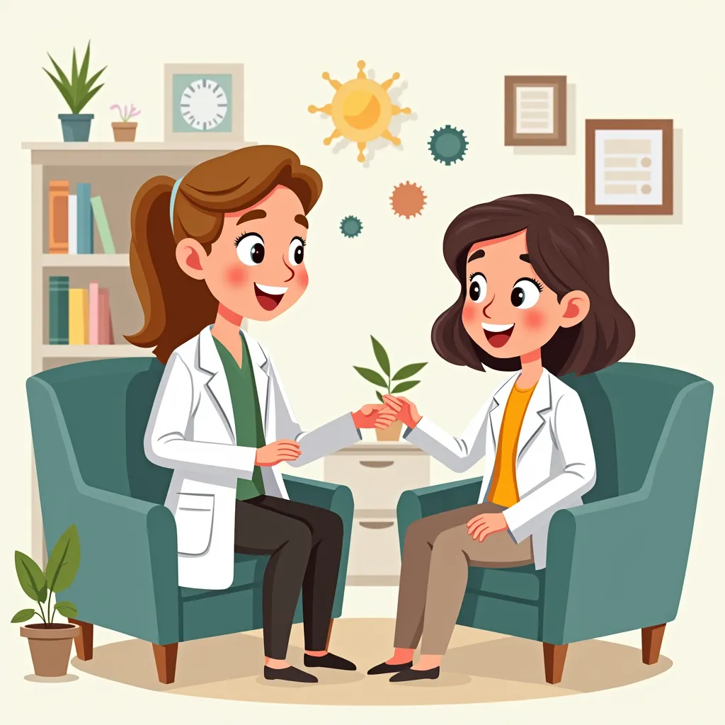 female psychologist from cognitive behavioral psychology animated attending patient cartoon drawing