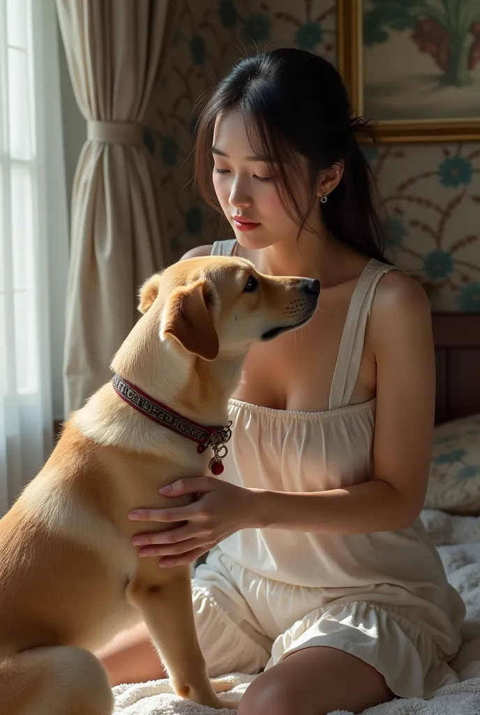 please make a realistic image of a japanese woman being penetrated by a dog&#39;s penis.