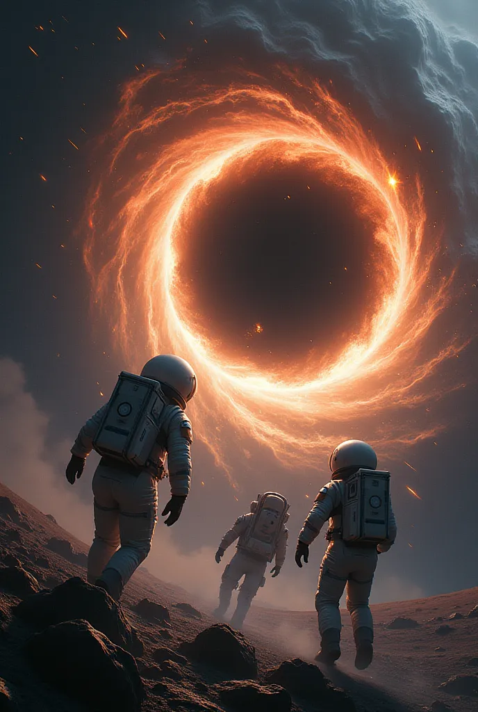 astronauts escaping from a black hole