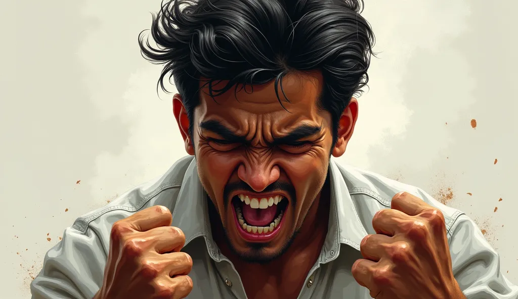 kishan, a young man in his early twenties, is depicted in a moment of intense anger. his expression should be a mix of frustrati...