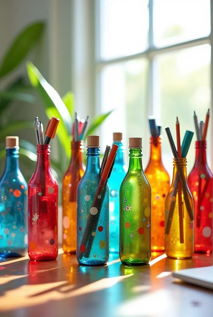 pen organizer with a pet bottle. i want 10 examples in the same image