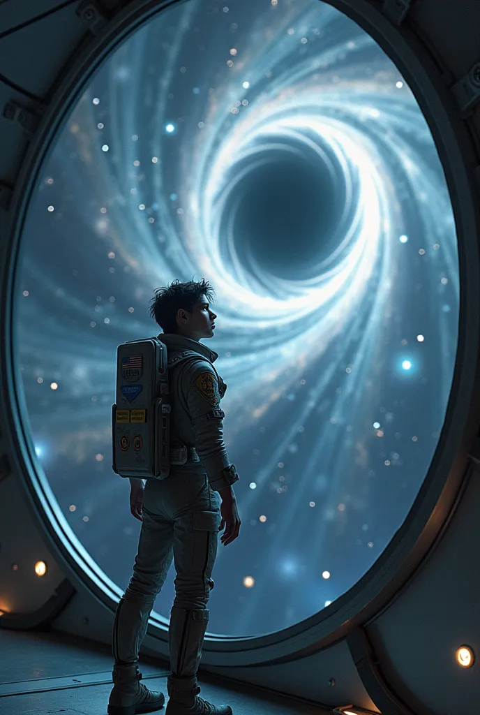 a realistic image of a guy staring at blackholes