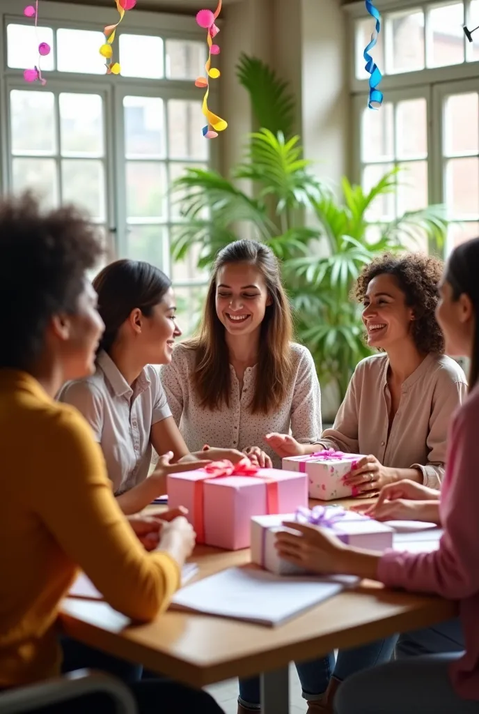 women  feel happy to gift in office