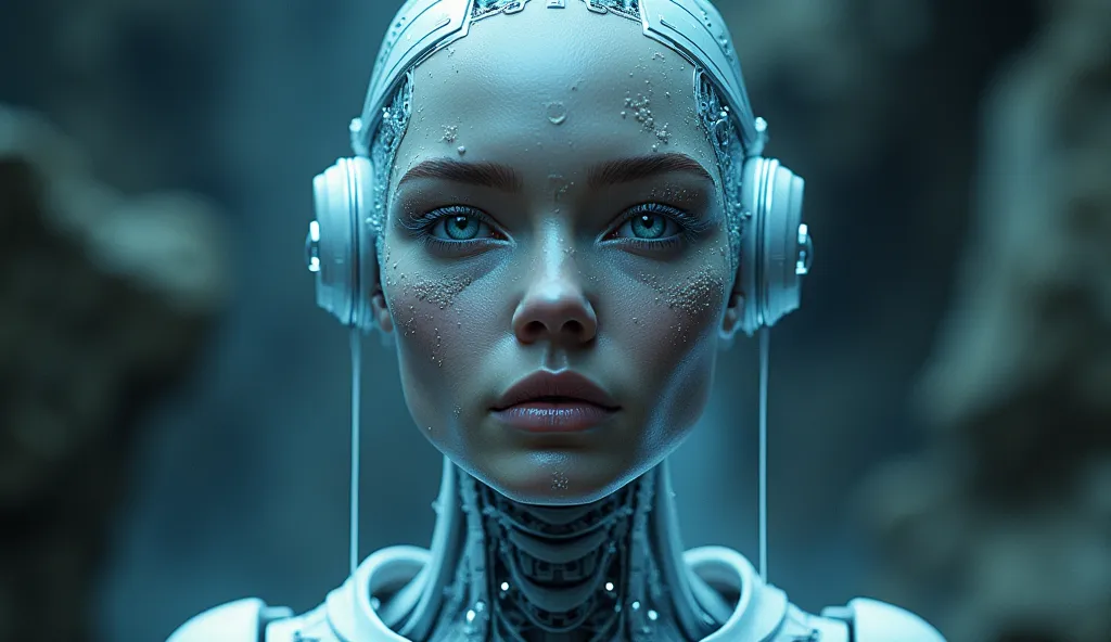 generate a concept in ai，ai，upper body，surreal，exquisite，technological，