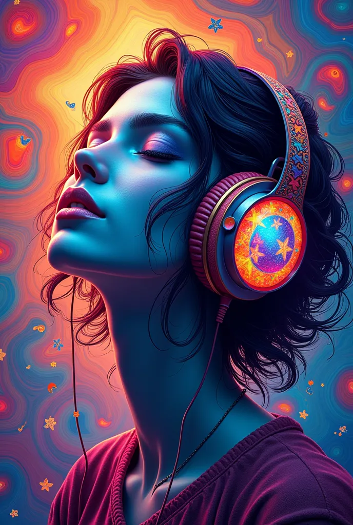 listening to music with headphones psychedelic image