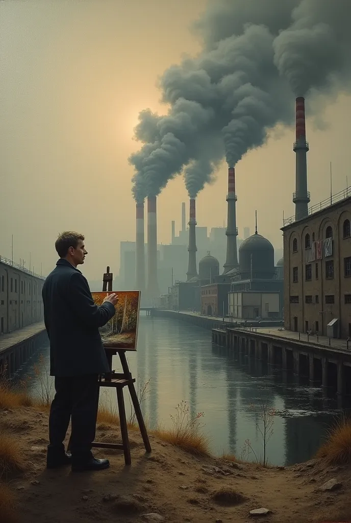 change the background of the painting "the painter"by jorge vinatea for a pollution fund