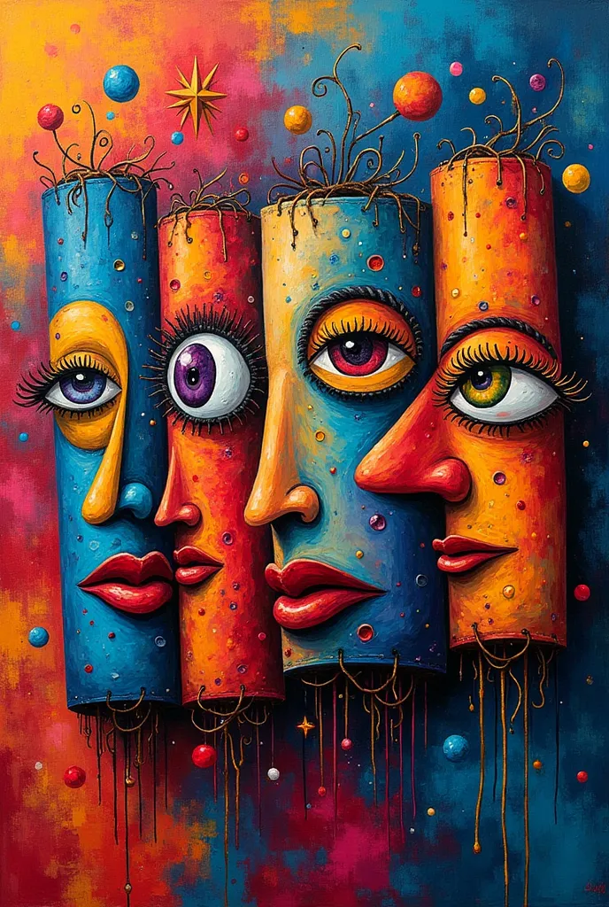 abstract art of human faces colourfull vibrant for crackers